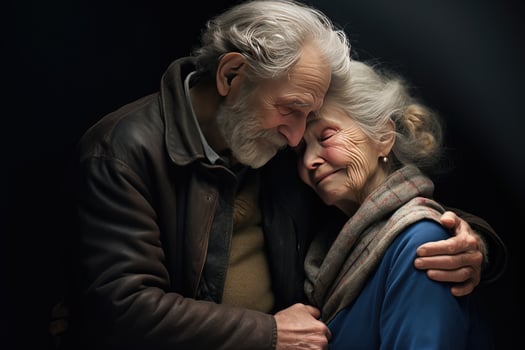 AI generated senior citizen couple holding each other photo