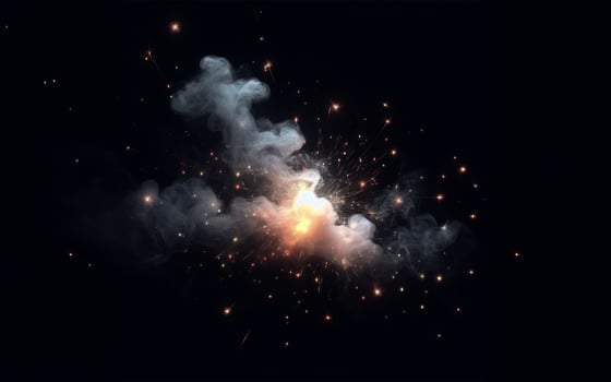 AI generated sparks, bursts of sparks smoke and fire background White smoke on a black background photo