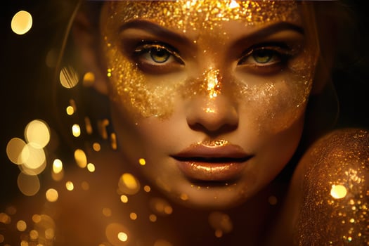 AI generated golden glitter lights around girl photo