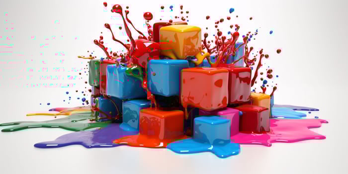 AI generated 3D and Colorful Cube with Paint Blast Isolated on White Background. Generative AI photo