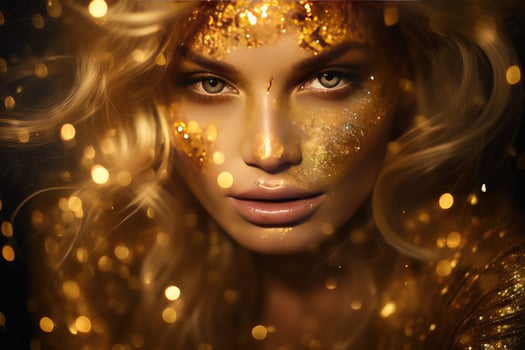 AI generated golden glitter lights around girl photo