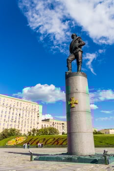 Moscow, Russia - 07.21.2021 -Shot of the monuments on the Victory square located on the Kutuzovskiy Avenue photo