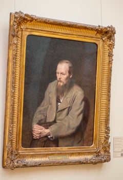 Moscow, Russia - 08.10.2023 - Famous portrait of Dostoevskiy by Vasilii Perov , displayed at Tretyakov gallery. Art photo