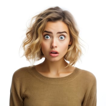 AI generated Portrait of shocked or surprised woman on pastel blue background photo