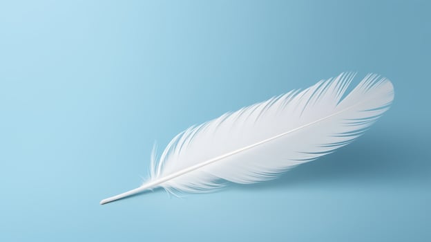 AI generated white feather on a pale blue background photo