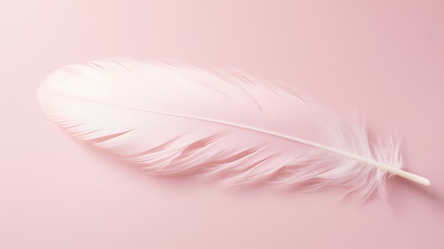 AI generated white feather on a pale pink background photo