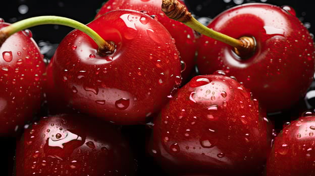 AI generated Fresh red cherry with water droplets photo