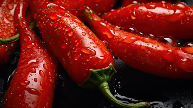 AI generated Fresh red chili with glistening droplets of water viewed from above photo
