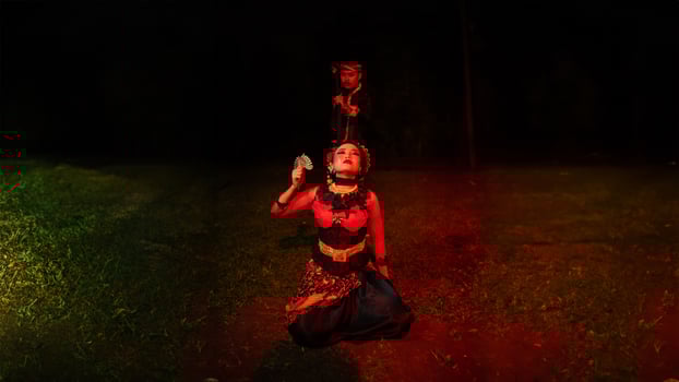 a female dancer looks lost and reflects the emptiness and loss photo
