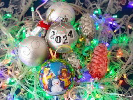 Close up shot of new year decorations. New year changing numbers. Holiday photo