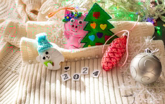 Close up shot of new year decorations. New year changing numbers. Holiday photo