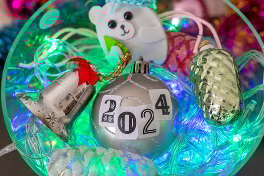 Close up shot of new year decorations. New year changing numbers. Holiday photo