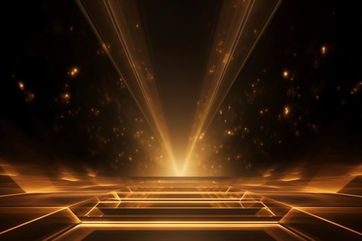 AI generated Abstract golden light rays scene with stairs. generative ai. photo