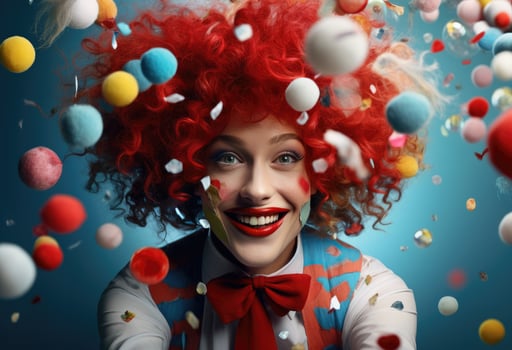AI generated a clown in a hat makes confetti, photo
