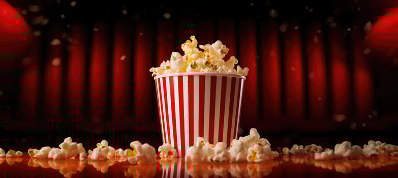 AI generated popcorn in a red box photo