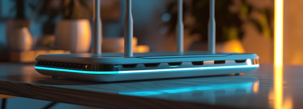AI generated the wifi router with blue lights and smart technology photo