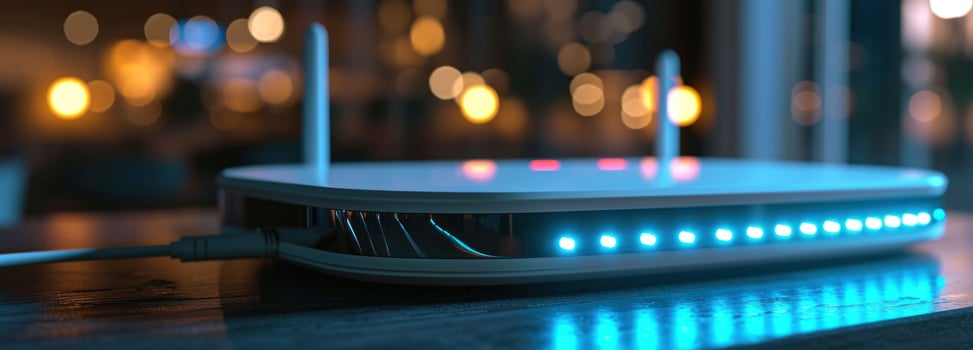 AI generated the wifi router with blue lights and smart technology photo
