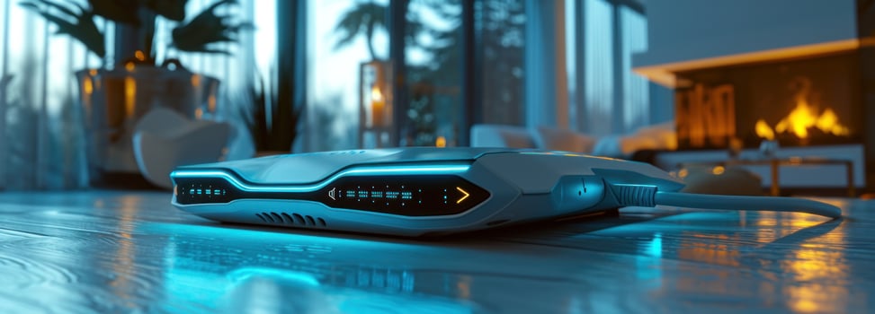 AI generated the wifi router with blue lights and smart technology photo