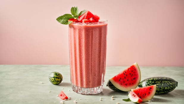 AI generated Fresh watermelon smoothie on the table photo