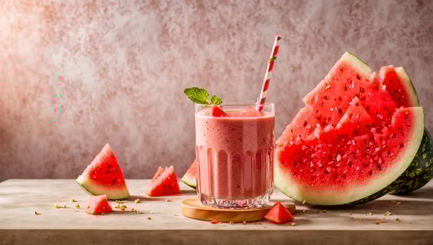 AI generated Fresh watermelon smoothie on the table photo