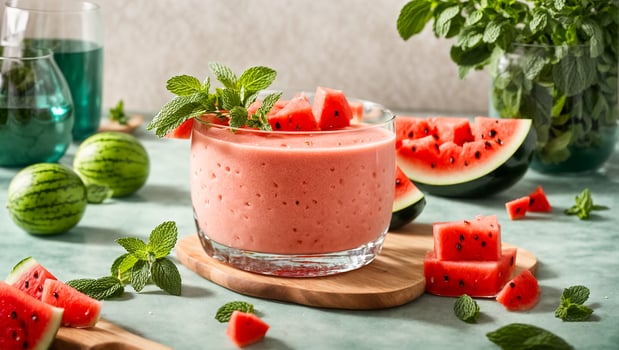 AI generated Fresh watermelon smoothie on the table photo
