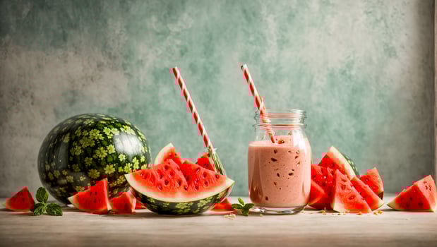 AI generated Fresh watermelon smoothie on the table photo