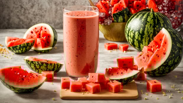 AI generated Fresh watermelon smoothie on the table photo