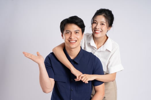 Image of an Asian couple posing on a white background photo