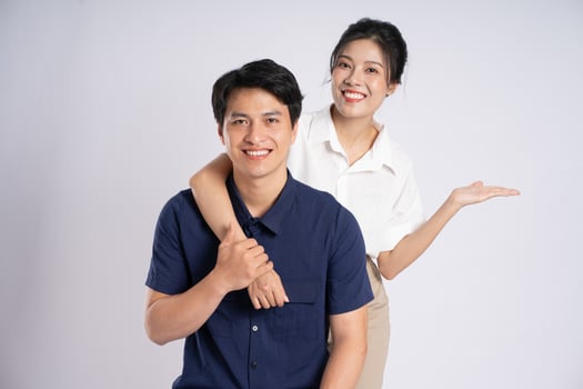 Image of an Asian couple posing on a white background photo