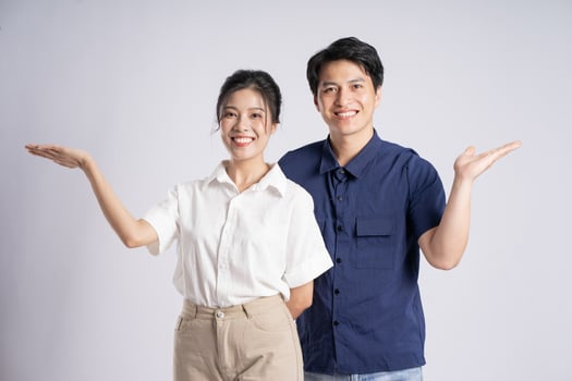 Image of an Asian couple posing on a white background photo