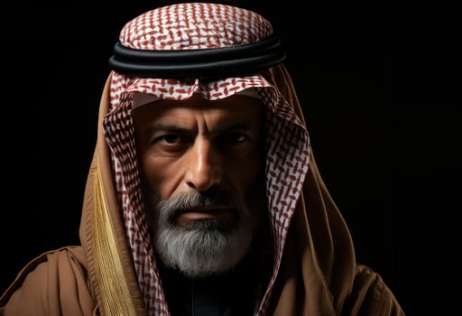AI generated Unyielding saudi man confronts the abyss with unwavering resolve, eid and ramadan images photo