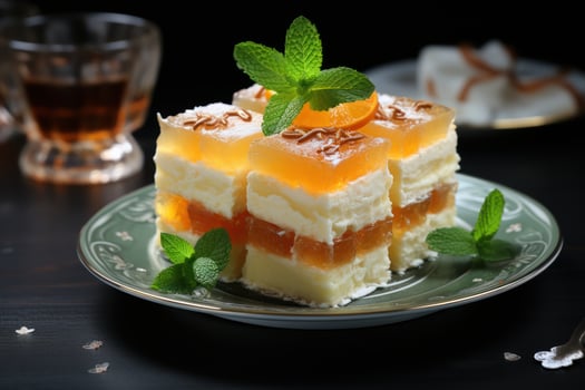 AI generated Many squares of sweetness perfectly presented on a plate, eid and ramadan images photo