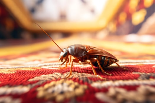 AI generated Cockroach on a red carpet. Cockroach close up photo