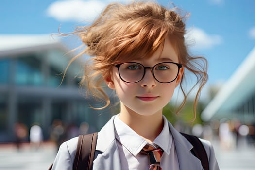 AI generated School girl wearing eyeglasses with backpack photo