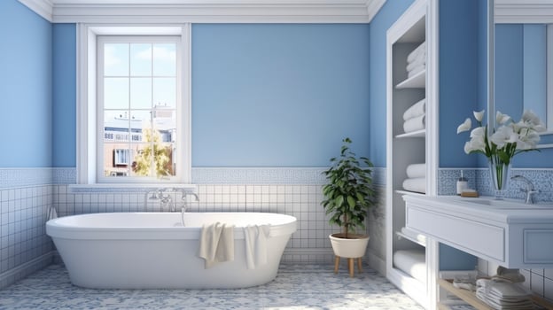 AI generated Luxury modern bathroom interior with hot tub photo