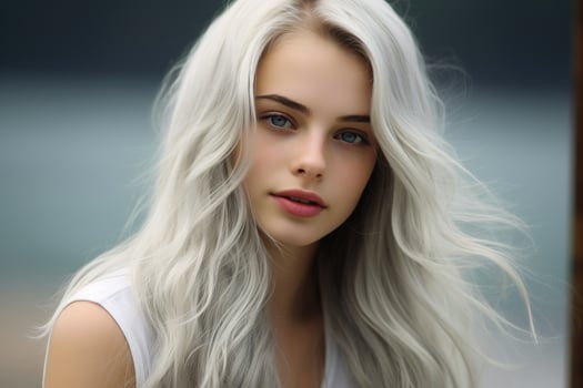 AI generated A young nordic woman with white hair. AI generated photo
