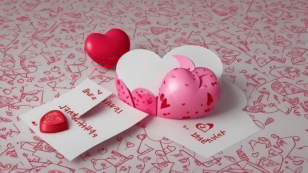 AI generated valentines day celebration, pink gift box with gold ribbon and heart romantic banner love concept on pink background 3d rendering. 3d render illustation. Flat lay, top view photo