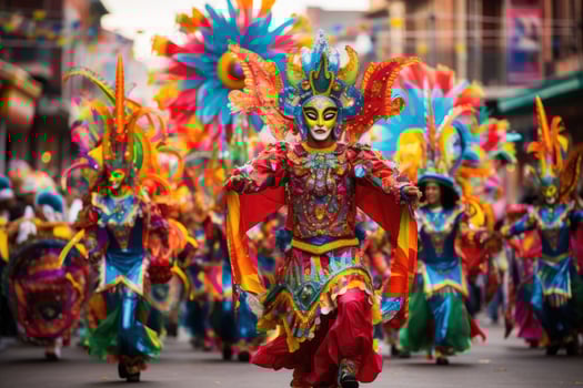 AI generated Participants in the Sinulog festival in Las Vegas, Nevada. The Sinulog is the centre of the Santo Niato Catholic celebrations in the world, A lively colorful carnival parade with photo
