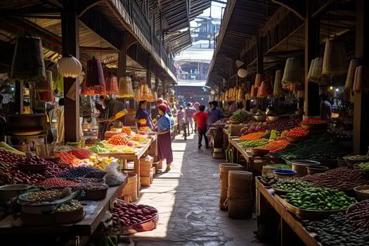 AI generated Local market in the old town of Chiang Rai in North Thailand, AI Generated photo