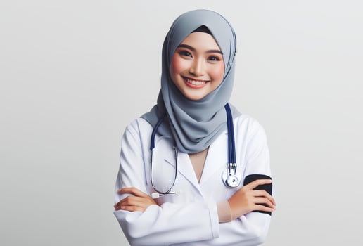 AI generated portrait of a smiling female doctor with stethoscope isolated white background photo