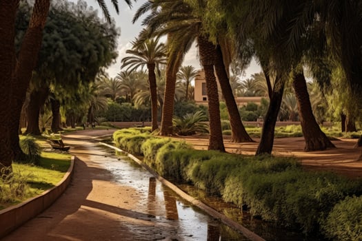 AI generated Park in the city of Seville, Andalusia, Spain, Gardens and trees in the urban parks of Marrakech, Morocco, AI Generated photo