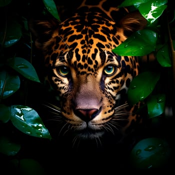 AI generated Beautiful leopard on a black background closeup. photo