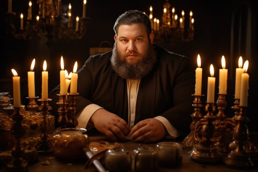 AI generated a large man sitting next to some candles photo