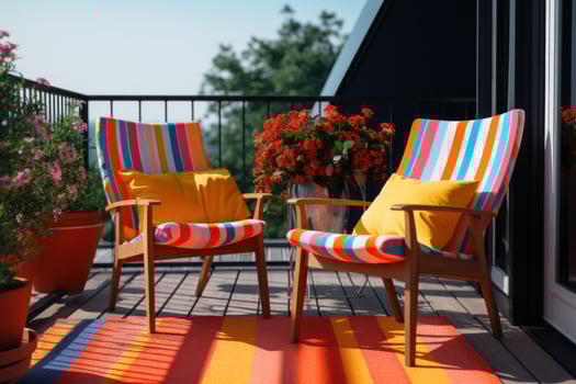 AI generated beautiful chair set on balcony in bright shades of color photo