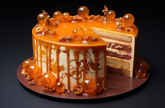 AI generated caramel caramel cake, impressive panoramas, exquisite craftsmanship photo
