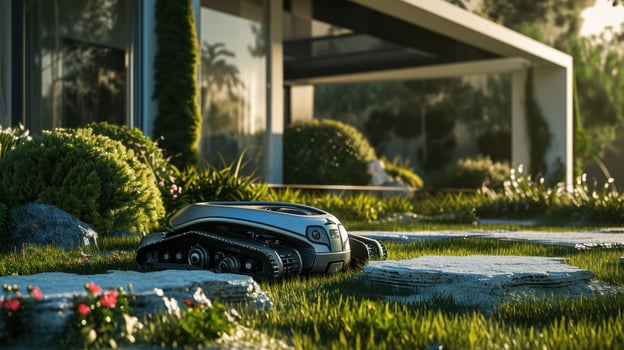 AI generated garden robotics robot on the yard photo