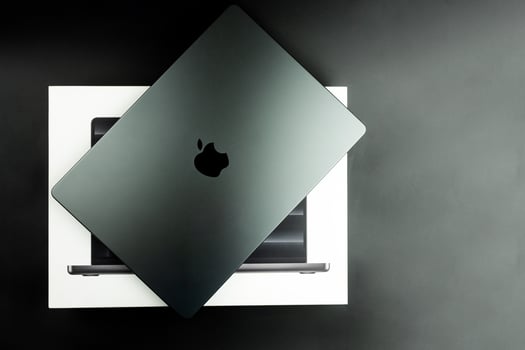 Bangkok, Thailand - December 24, 2023 Apple MacBook Pro M3 Max 14 Inch screen place on a box photo