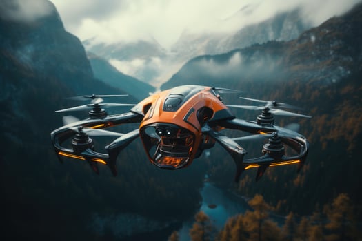 AI generated Drones flying in the sky, AI generated photo
