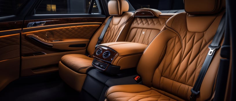AI generated Luxury car interior with tan leather seats, classic elegance. AI generative. photo