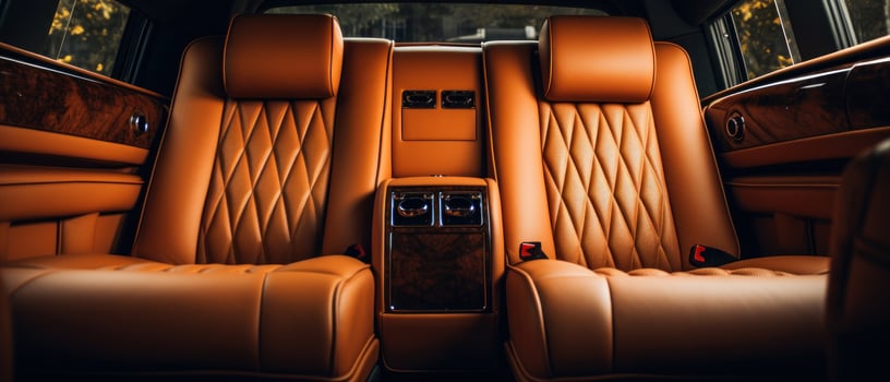 AI generated Luxury car interior with tan leather seats, classic elegance. AI generative. photo